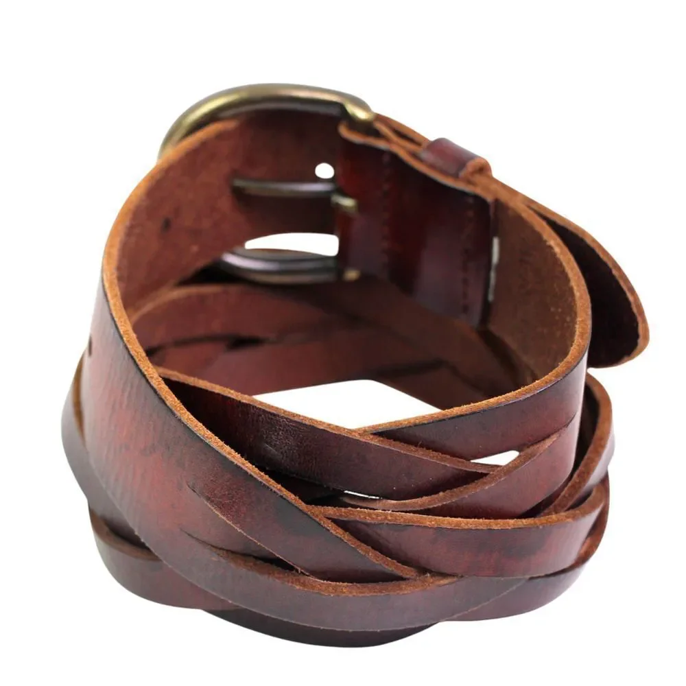 J. CREW BRAIDED BROWN GENUINE LEATHER 1-1 1/2
